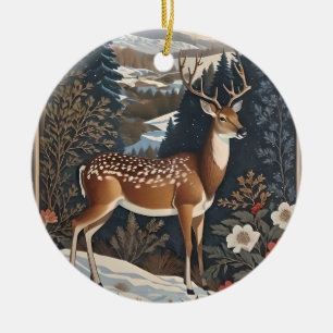 Elegant Winter Deer Nature Design Ceramic Ornament