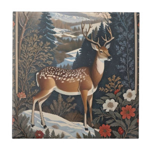 Elegant Winter Deer Nature Design Ceramic Tile