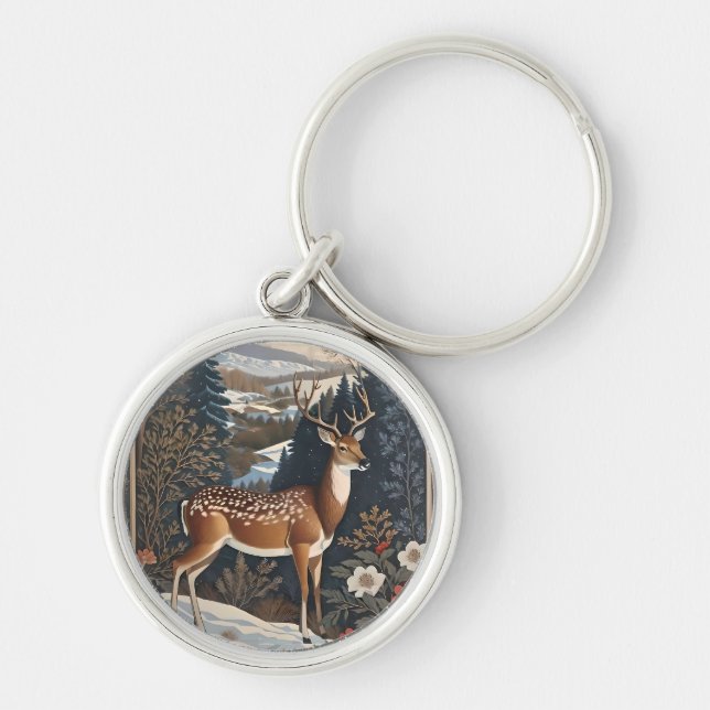 Elegant Winter Deer Nature Design Key Ring (Front)