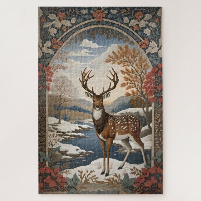 Elegant Winter Deer Winter Scene Jigsaw Puzzle (Vertical)
