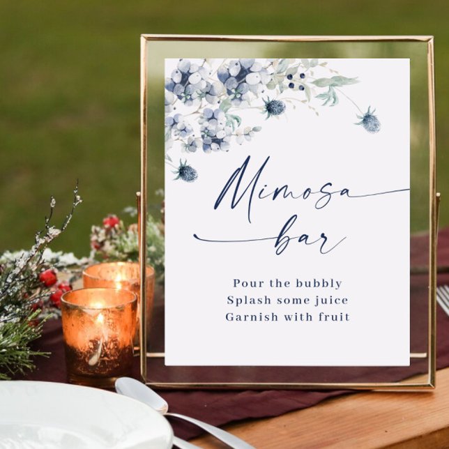 Elegant Winter Dusty Blue Foliage Mimosa Bar Poster (Creator Uploaded)