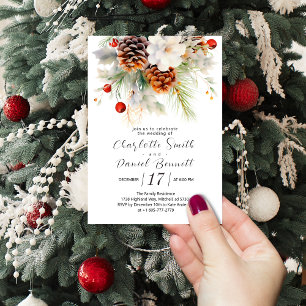 Elegant Winter Evergreen and Rowan Berries Wedding Invitation