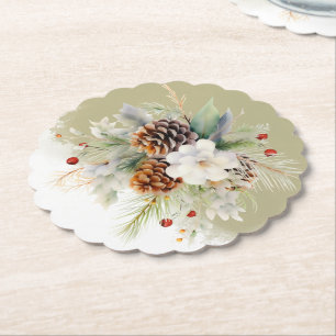 Elegant Winter Evergreen Baby Shower Party Paper Coaster