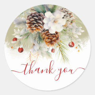 Elegant Winter Evergreen Baby Shower Thank You Classic Round Sticker