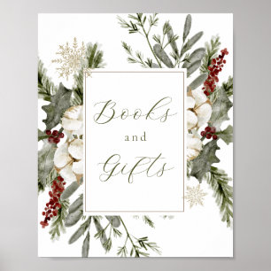 Elegant Winter Evergreen Books and Gifts Sign