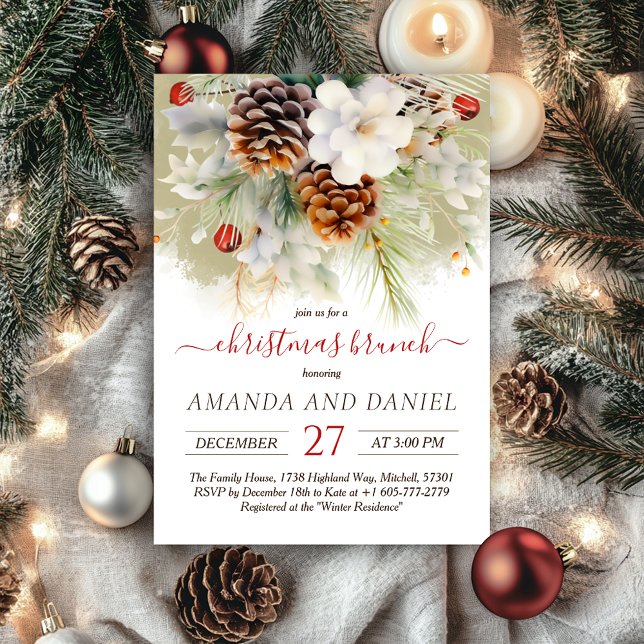 Elegant Winter Evergreen Christmas Brunch Invitation (Elegant Winter Evergreen Christmas Brunch Invitation)