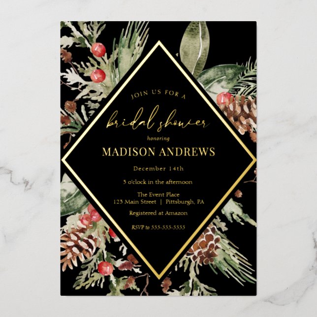 Elegant Winter Evergreen Poinsettia Bridal Shower  (Front)