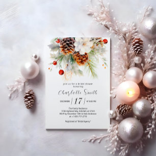 Elegant Winter Evergreen & Rowan Bridal Shower Invitation