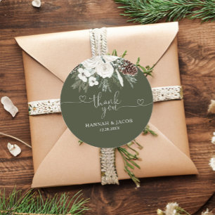 Elegant Winter Evergreen Wedding Favour Classic Round Sticker