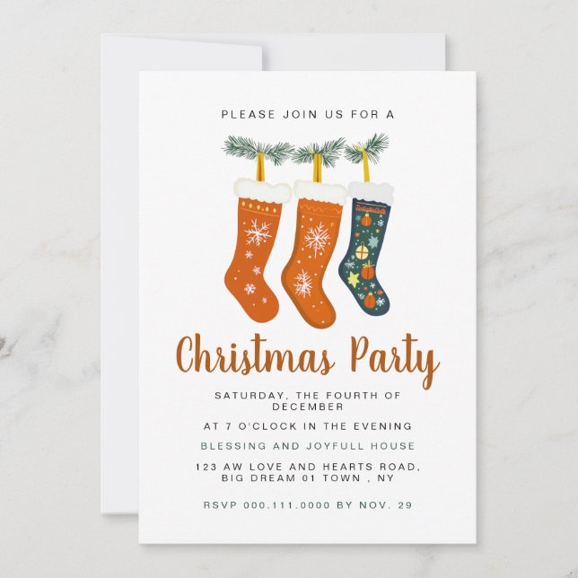 Elegant Winter Festive Clothesline Christmas Party Invitation (Front)