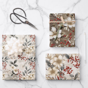 Elegant Winter Flora Festive Wrap Design Wrapping Paper Sheet