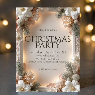 Elegant Winter Floral 3D Frame Christmas Party Invitation
