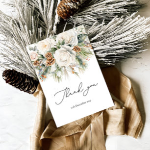 Elegant Winter Floral and Pine Thank You Card