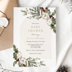 Elegant Winter Floral Arch Baby Shower Invitation