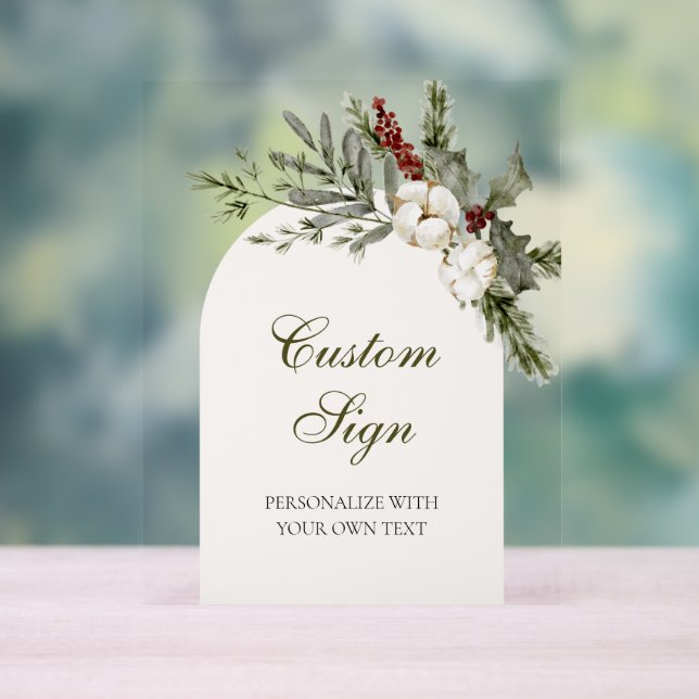 Elegant Winter Floral Arch Bridal Shower Custom Acrylic Sign (Neutral)