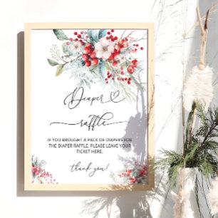 Elegant Winter Floral Baby Shower Diaper Raffle Poster