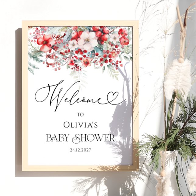 Elegant Winter Floral Baby Shower Welcome Poster (Creator Uploaded)