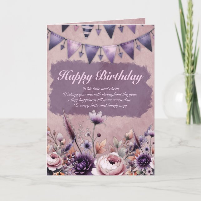 Elegant Winter Floral Birthday Folded  Card (Front)