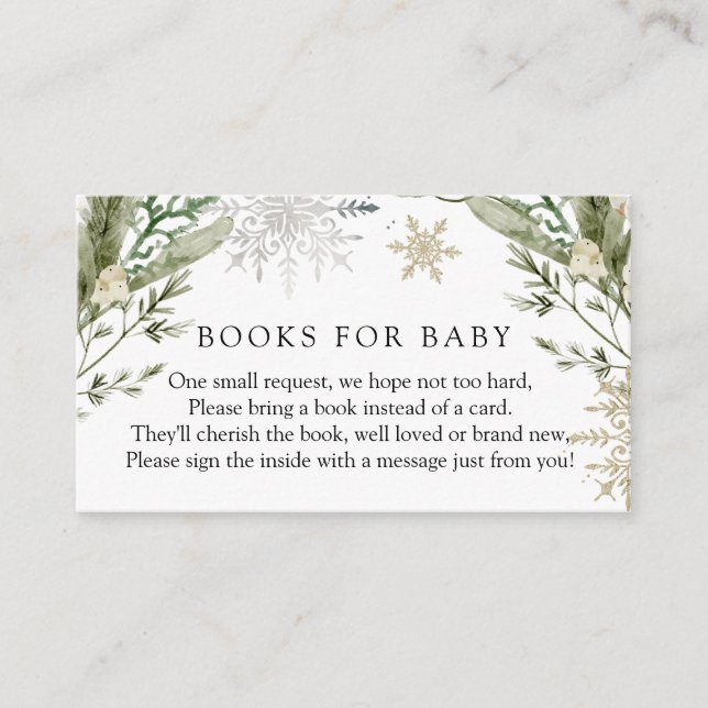 Elegant Winter Floral Books for Baby Request  Enclosure Card (Front)