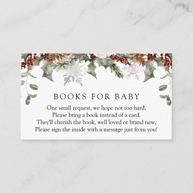 Elegant Winter Floral Books for Baby Request  Enclosure Card (Front)