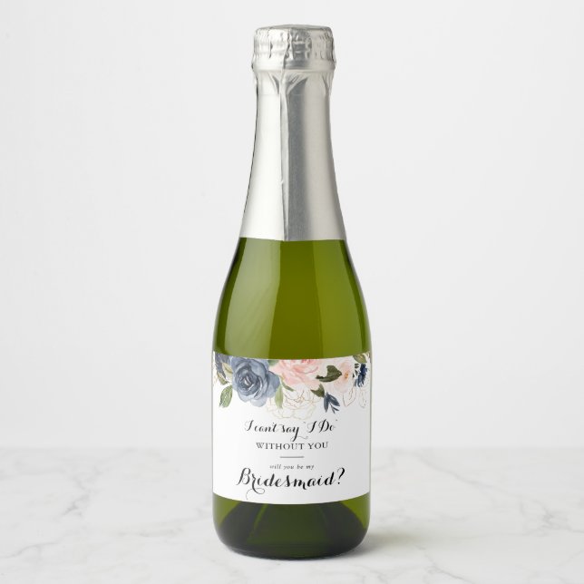 Elegant Winter Floral Bridesmaid Proposal Sparkling Wine Label (Front)