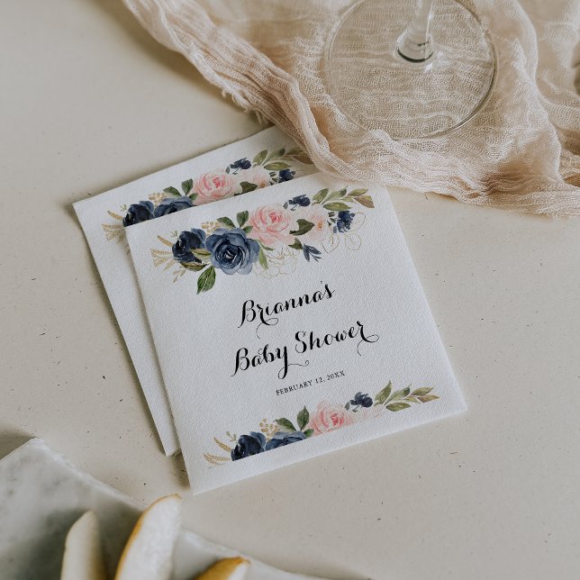 Elegant Winter Floral Calligraphy Baby Shower Napkin (Creator Uploaded)