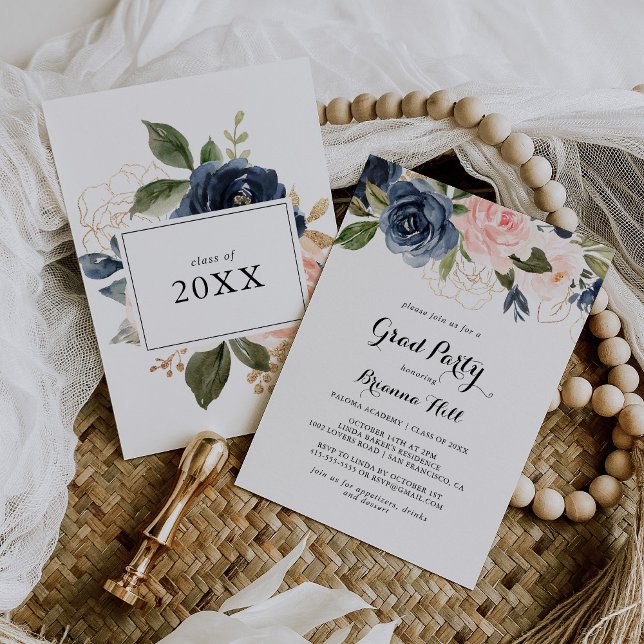 Elegant Winter Floral Calligraphy Grad Party Invitation (Creator Uploaded)