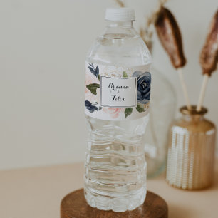 Elegant Winter Floral Calligraphy Wedding Water Bottle Label