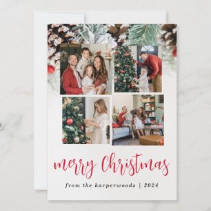  Elegant winter Floral Christmas Family 5 Photo Holiday Card