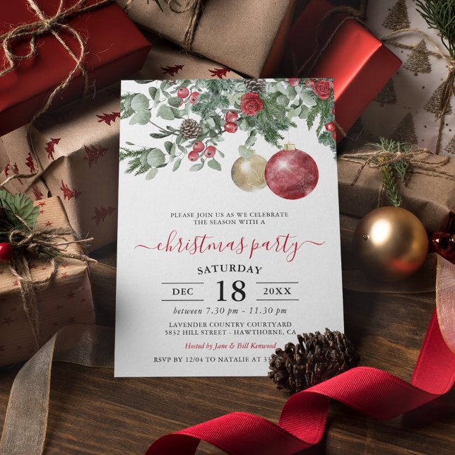 Elegant Winter Floral Christmas Party Invitation (Creator Uploaded)