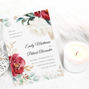 Elegant Winter Floral Christmas Wedding Invitation