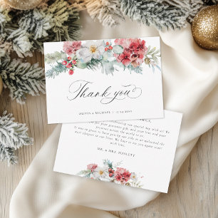 Elegant Winter Floral Christmas Wedding Thank You Card