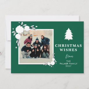 Elegant Winter Floral Christmas Wishes 1 Photo Holiday Card