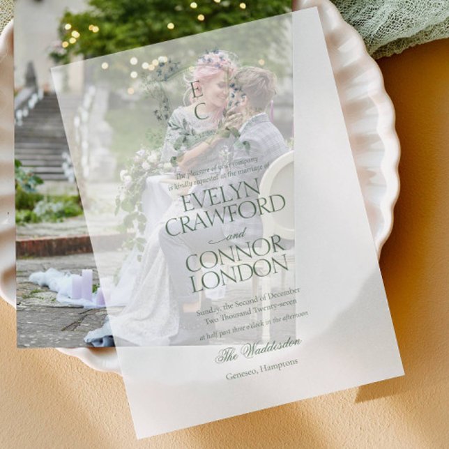 Elegant winter Floral Crest Wedding Vellum Invitations (Creator Uploaded)