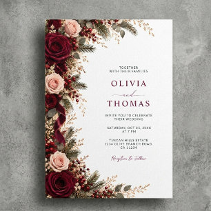 Elegant Winter Floral Holiday Christmas Wedding Invitation