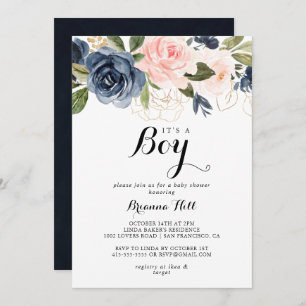 Elegant Winter Floral It's A Boy Baby Shower Invitation
