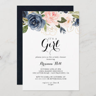 Elegant Winter Floral It's A Girl Baby Shower Invitation