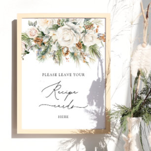 Elegant Winter Floral Leave Your Recipe Card Here Poster