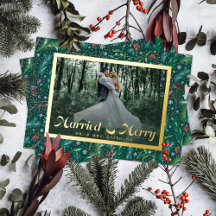 Elegant Winter Floral Married & Merry Photo