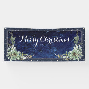 Elegant Winter Floral Merry Christmas Banner