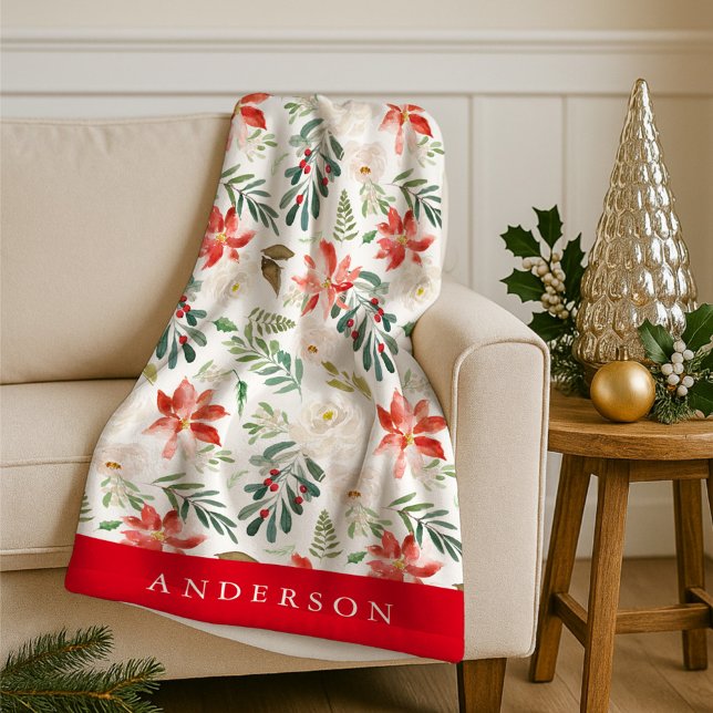Elegant Winter Floral Personalised Holiday Fleece Blanket (Creator Uploaded)
