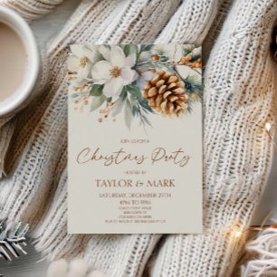 Elegant Winter Floral Pine Tree Christmas Party Invitation
