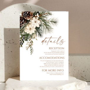 Elegant Winter Floral Pine Trees Wedding Details Enclosure Card