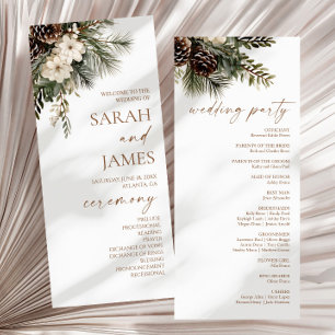 Elegant Winter Floral Pine Trees Wedding Program