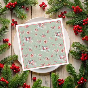 Elegant Winter Floral Red and Green Bridal Shower Napkin