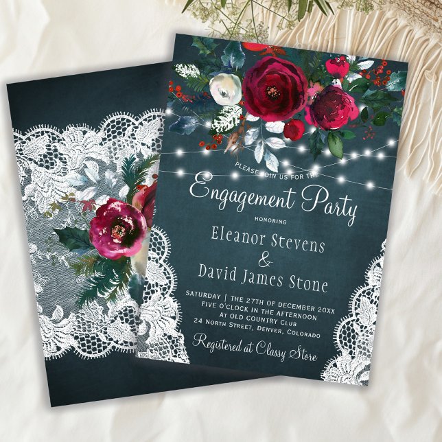 Elegant winter floral rustic engagement party invitation (Creator Uploaded)
