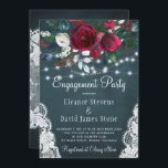 Elegant winter floral rustic engagement party invitation<br><div class="desc">Rustic elegant winter wngagement party stylish invitation template on a dark navy blue chalkboard featuring a beautiful burgundy wine and white peony roses bouquet with hunter green foliage, strings of white twinkle lights, lace corners, and a chic typography script. Easy to personalise with your details! The invitation is suitable for...</div>