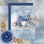 Elegant Winter Floral Teacup 30th Birthday Par-Tea Invitation<br><div class="desc">Elegant,  classy and sophisticated blue winter florals with a beautiful blue bird sitting on the tea saucer teacup design "30th Birthday Par-Tea".</div>