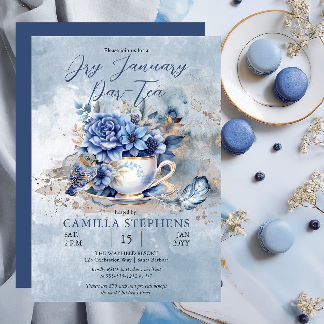 Elegant Winter Floral Teacup Dry January Par-Tea Invitation (Elegant Winter Floral Teacup Dry January Par-Tea Party Celebration)
