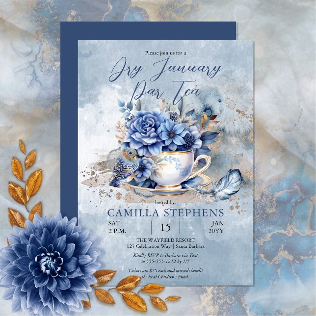 Elegant Winter Floral Teacup Dry January Par-Tea Invitation (Elegant Winter Floral Teacup Dry January Par-Tea Party Celebration)